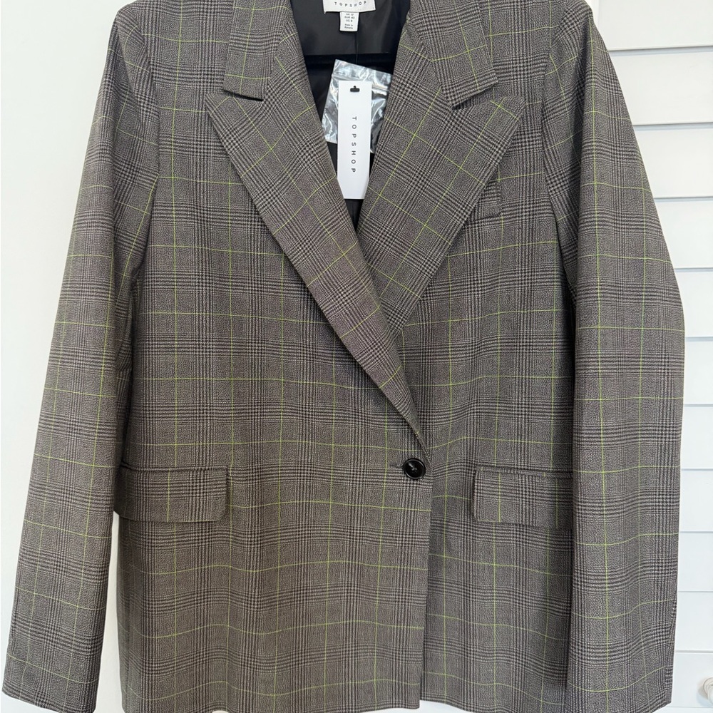 NWT Topshop Plaid Blazer Windowpane US 8 Oversized
